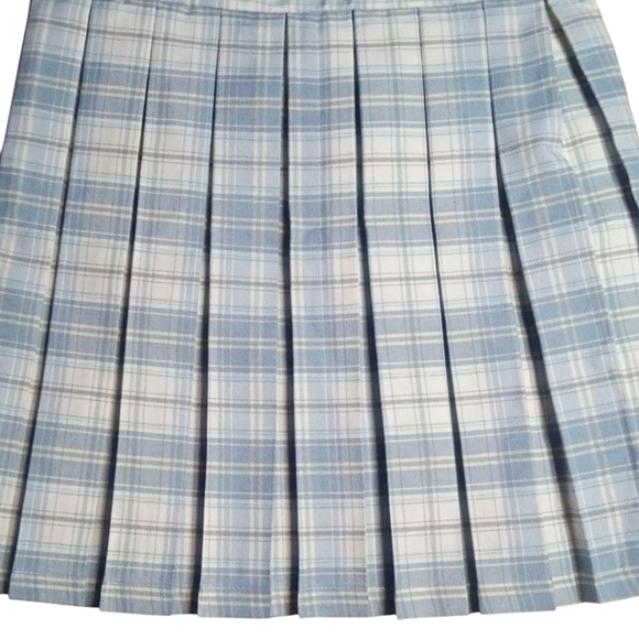 Cali 1850 Academia Pleated Side Zip Blue White Plaid Mini Skirt Size Medium - Picture 3 of 8